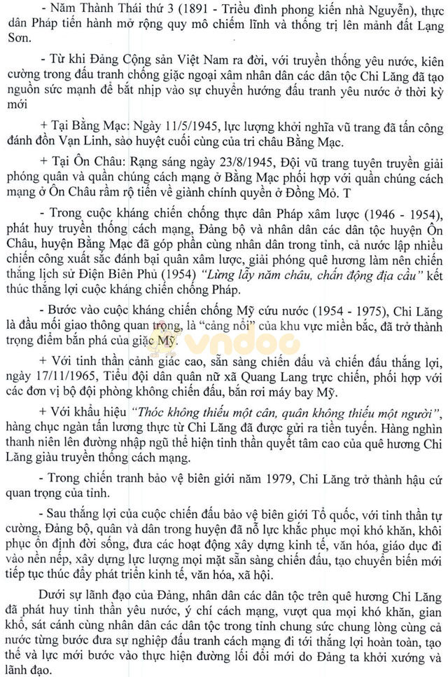 Đáp án thi Tìm hiểu truyền thống lịch sử huyện Chi Lăng 60 năm xây dựng