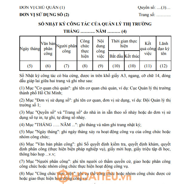 Mẫu sổ nhật ký công tác của quản lý thị trường HoaTieu vn