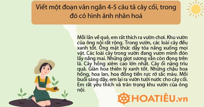 Siêu hay Viết một đoạn văn ngắn 4 5 câu tả cây cối trong đó có hình