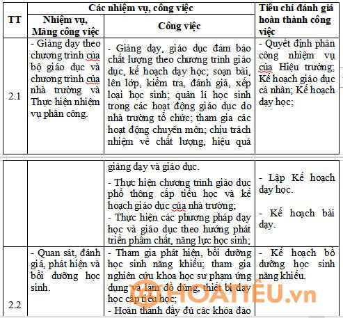 Mẫu bản mô tả vị trí việc làm giáo viên tiểu học hạng 2 mới nhất năm 2025