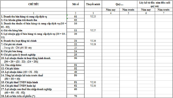 Báo cáo kết quả hoạt động kinh doanh giữa niên độ theo Quyết định 15/2006/QĐ-BTC