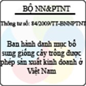 Thông tư số 84/2009/TT-BNNPTNT