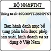 Thông tư số 85/2009/TT-BNNPTNT