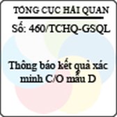 Công văn 460/2013/TCHQ-GSQL