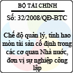 Quyết định số 32/2008/QĐ-BTC về chế độ quản lý, tính hao mòn tài sản cố định trong các cơ quan Nhà nuớc