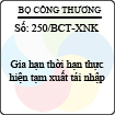 Công văn 250/2013/BCT-XNK