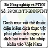 Thông tư số 39/2012/TT-BNNPTNT