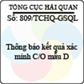 Công văn 809/2013/TCHQ-GSQL