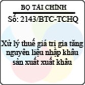 Công văn 2143/2013/BTC-TCHQ