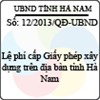 Quyết định 12/2013/QĐ-UBND của UBND tỉnh Hà Nam