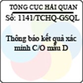 Công văn 1141/TCHQ-GSQL