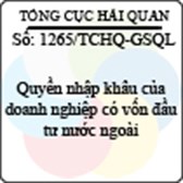 Công văn 1265/TCHQ-GSQL