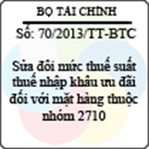 Thông tư 70/2013/TT-BTC