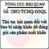 Công văn 2892/TCHQ-GSQL