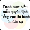 Danh mục biểu mẫu quyết định Tổng cục thi hành án dân sự