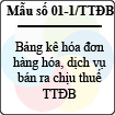 Mẫu số 01-1/TTĐB: Bảng kê hóa đơn hàng hóa, dịch vụ bán ra chịu thuế tiêu thụ đặc biệt