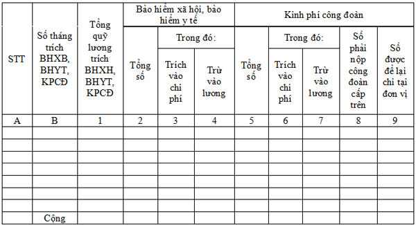 Mẫu số 10-LĐTL: Bảng trích nộp các khoản theo lương