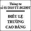 Thông tư ban hành điều lệ trường cao đẳng số 01/2015/TT-BGDĐT