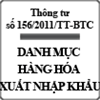 Thông tư ban hành danh mục hàng hóa xuất nhập khẩu số 156/2011/TT-BTC