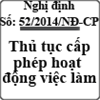 Nghị định về thủ tục cấp phép dịch vụ hoạt động việc làm số 52/2014/NĐ-CP