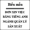 Đơn xin việc bằng tiếng Anh - Production Supervisor