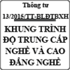 Thông tư quy định chương trình khung trình độ trung cấp nghề và cao đẳng nghề số 13/2015/TT-BLĐTBXH
