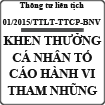 Thông tư liên tịch quy định khen thưởng cá nhân tố cáo hành vi tham nhũng số 01/2015/TTLT-TTCP-BNV