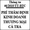 Thông tư quy định về mức phí thẩm định kinh doanh thương mại cá tra số 46/2015/TT-BTC