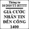 Thông tư quy định giá cước kết nối dịch vụ nhắn tin qua cổng 1400 số 10/2015/TT-BTTTT