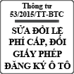Thông tư về sửa đổi chỉ tiêu cấp lại, đổi giấy đăng ký ô tô, xe máy số 53/2015/TT-BTC