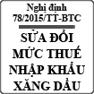 Thông tư sửa đổi mức thuế nhập khẩu ưu đãi với một số mặt hàng xăng dầu số 78/2015/TT-BTC