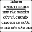 Thông tư về chương trình hợp tác nghiên cứu và chuyển giao công nghệ nước ngoài đến năm 2020 số 08/2015/TT-BKHCN