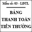 Bảng thanh toán tiền thưởng