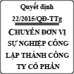 Quyết định chuyển đơn vị sự nghiệp công lập thành công ty cổ phần số 22/2015/QĐ-TTg