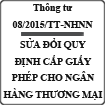 Thông tư sửa đổi quy định về cấp giấy phép cho ngân hàng thương mại số 08/2015/TT-NHNN