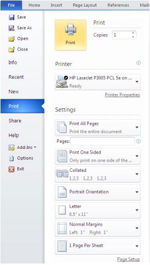 Menu trong Microsoft Word 2010