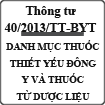 Thông tư ban hành danh mục thuốc thiết yếu đông y và thuốc từ dược liệu lần VI số 40/2013/TT-BYT