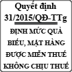 Quyết định về định mức hành lý, quà biếu, quà tặng được miễn thuế, xét miễn thuế số 31/2015/QĐ-TTg