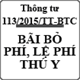 Thông tư quy định chế độ thu, nộp, sử dụng phí, lệ phí trong công tác thú y số 113/2015/TT-BTC