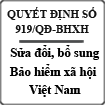 Quyết định 919/QĐ-BHXH sửa đổi bổ sung một số điều của Bảo hiểm xã hội Việt Nam