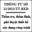 Thông tư quy định về thẩm định, phê duyệt thiết kế xây dựng công trình số 13/2013/TT-BXD