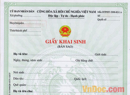 Giấy khai sinh bản sao