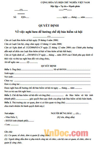 Mẫu quyết định nghỉ hưu