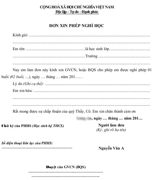 Đơn xin phép nghỉ học dành cho sinh viên