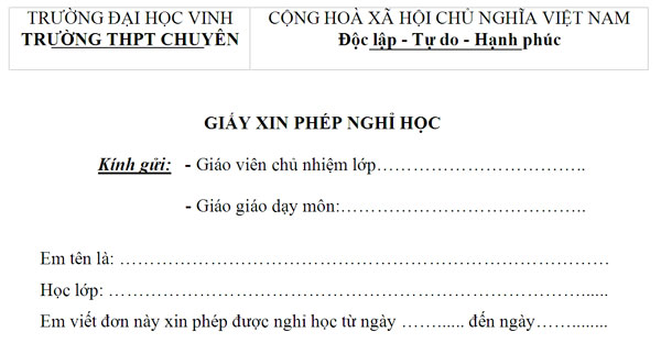 Đơn xin phép nghỉ học dành cho sinh viên