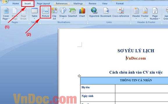 Cách chèn ảnh vào đơn xin việc trong Word Cách chèn ảnh vào CV xin việc