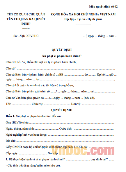 Quyết định xử phạt vi phạm hành chính