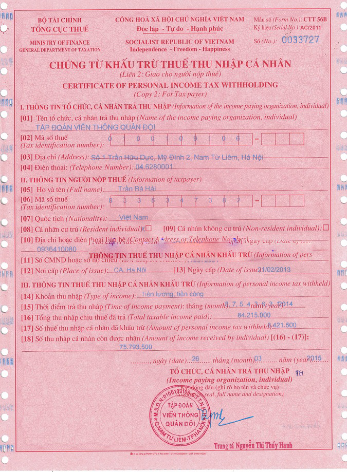 Chứng từ khấu trừ thuế TNCN: Mẫu và Cách ghi. Cách ghi Chứng từ khấu trừ thuế TNCN
