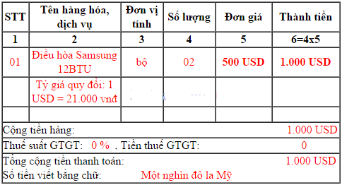 Hướng dẫn viết hoá đơn GTGT bằng ngoại tệ