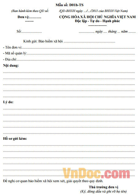 Mẫu D01b-TS bảo hiểm xã hội mới nhất